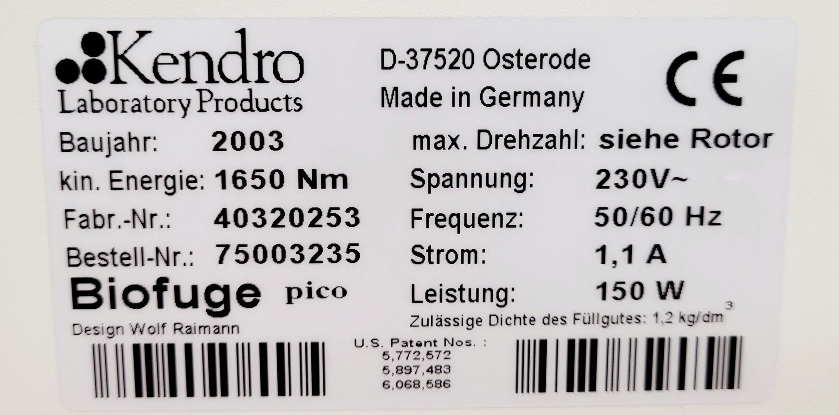 Image of Heraeus Pico Biofuge Benchtop Laboratory Centrifuge w/ 13000rpm Rotor 3328 Lab