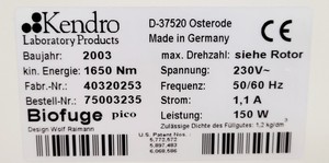Thumbnail image of Heraeus Pico Biofuge Benchtop Laboratory Centrifuge w/ 13000rpm Rotor 3328 Lab