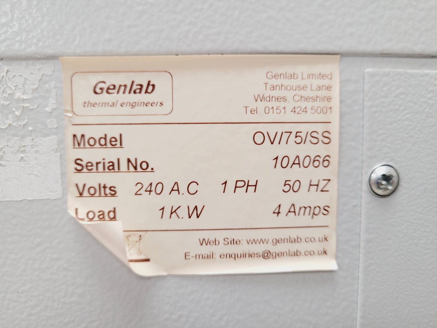 Image of Genlab Laboratory Oven Model OV/75/SS Lab