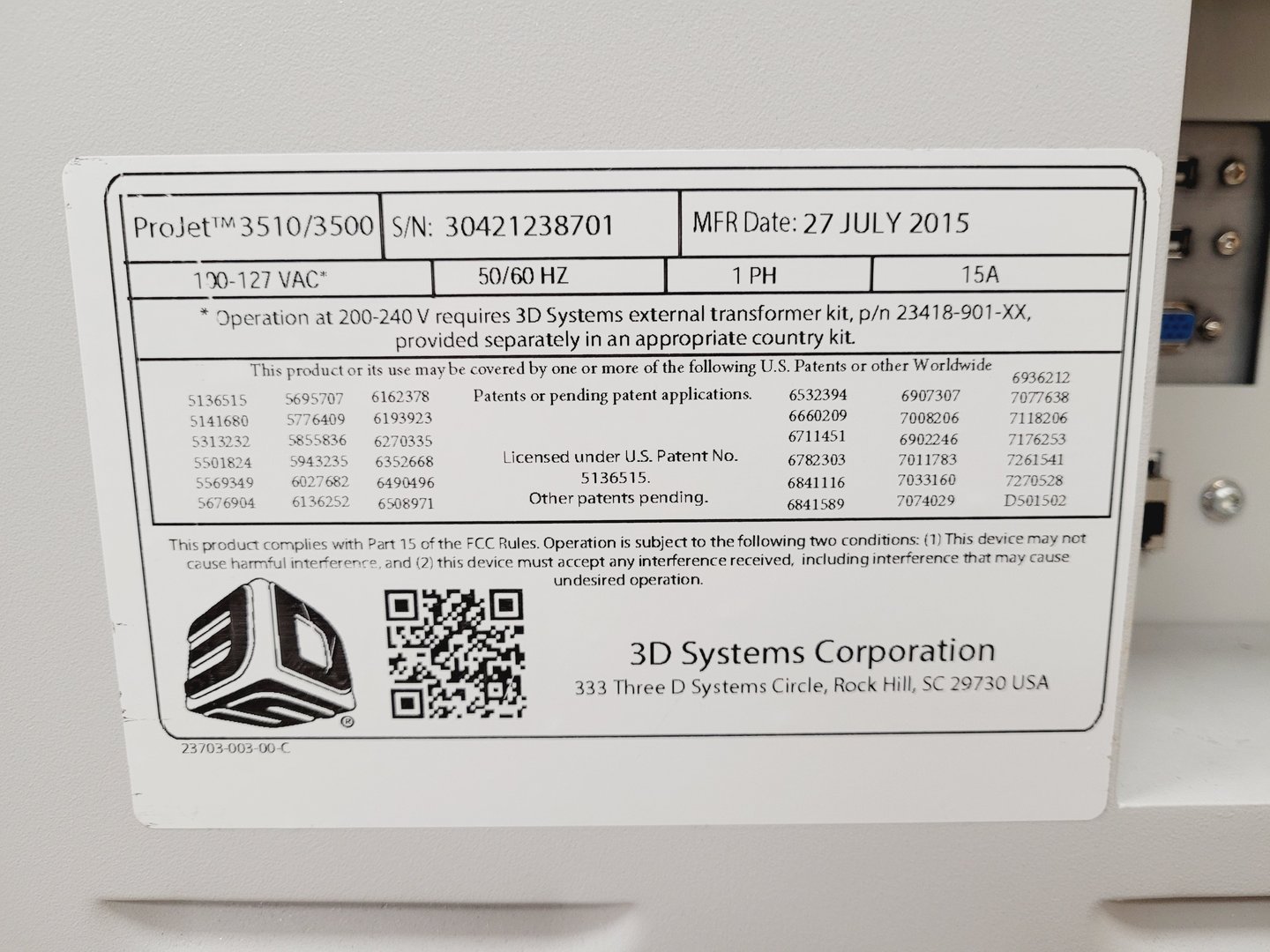 Image of 3D Systems Corporation ProJet 3500 - 3510/3500 HD Max 3D Printer
