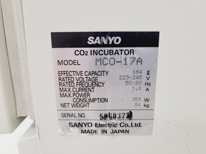 Thumbnail image of Sanyo MCO-17A CO2 Laboratory Incubator Lab
