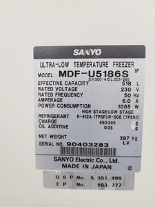 Thumbnail image of Sanyo MDF-U5186S Ultra Low Temperature Freezer  Lab