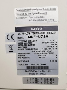 Thumbnail image of Sanyo MDF-U73V Ultra Low Temperature Laboratory Freezer Lab