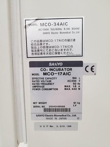 Thumbnail image of Sanyo MCO-17AIC CO2 Laboratory Incubator Lab Faulty CO2
