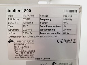 Thumbnail image of Labogene Scanlaf Jupiter Basic 1800 MSC Safety Cabinet Class 1 Lab