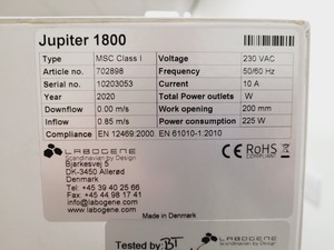 Thumbnail image of Labogene Scanlaf Jupiter Basic 1800 MSC Safety Cabinet Class 1 Lab