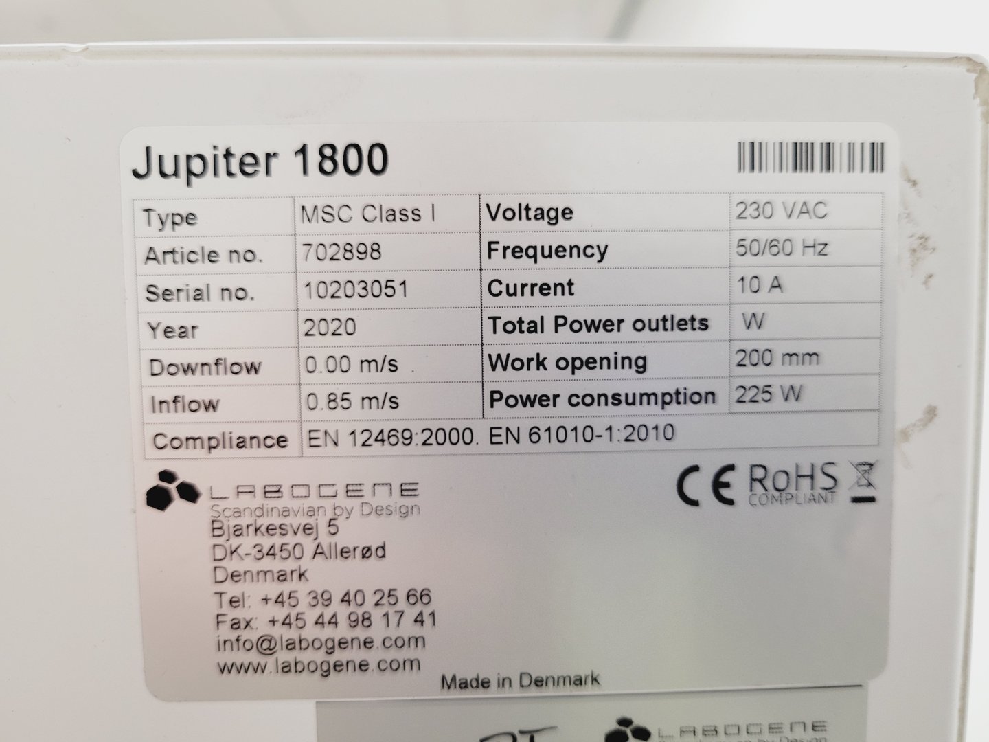 Labrgenez Labogene Scanlaf Jupiter Basic 1800 Class 1 Safety Cabinet MSC Lab