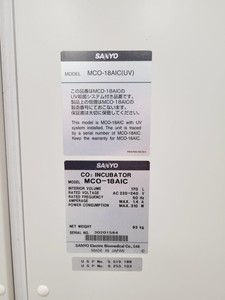 Thumbnail image of Sanyo CO2 Incubator Double Stack MCO-17AI MCO18AIC (UV) Lab Spares/Repairs
