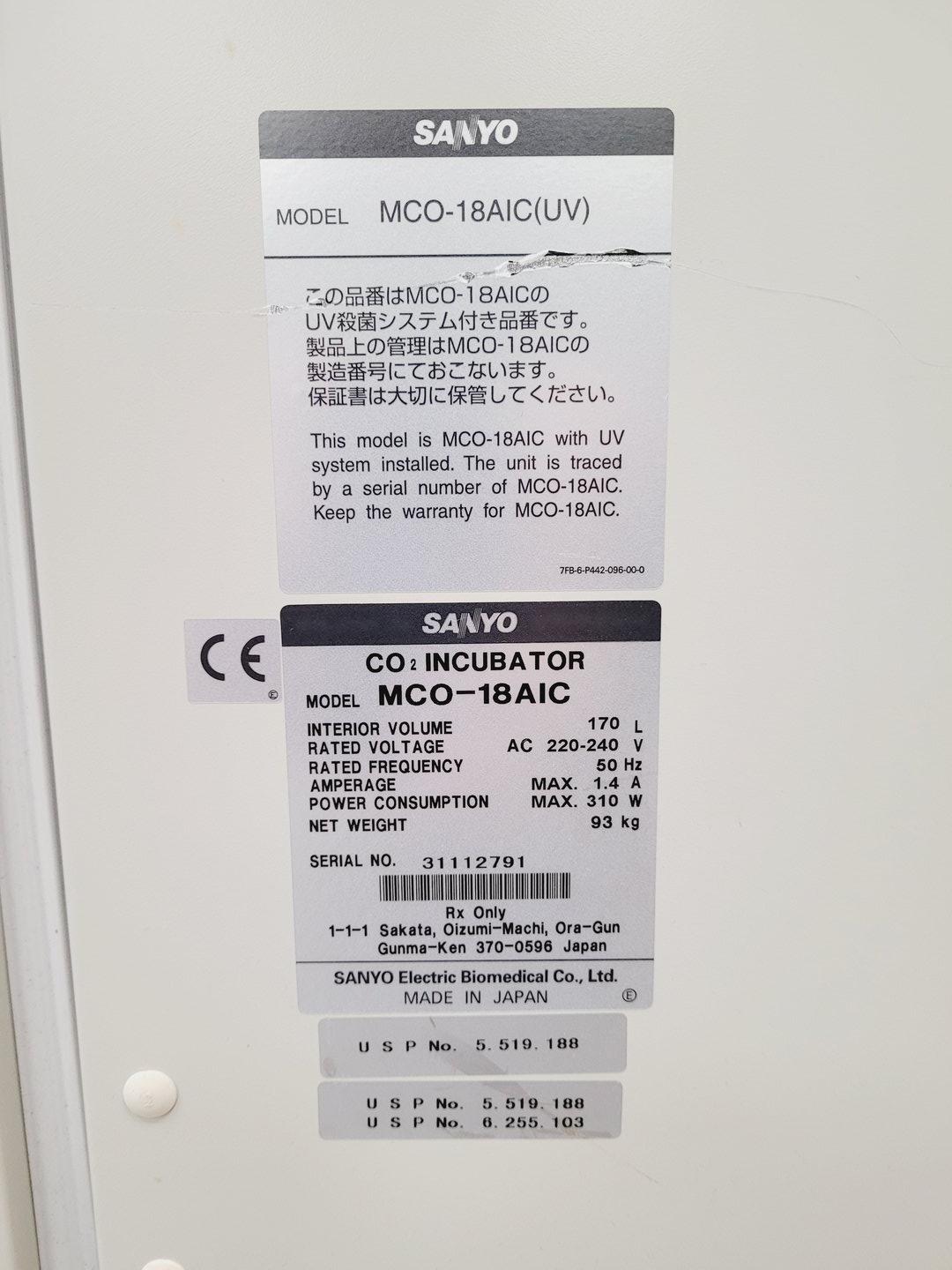 Image of Sanyo CO2 Incubator Double Stack MCO-17AI MCO-18AIC (UV) Lab