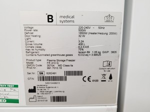 Thumbnail image of B Medical Systems Plasma Storage Laboratory Freezer FR 410 G Lab