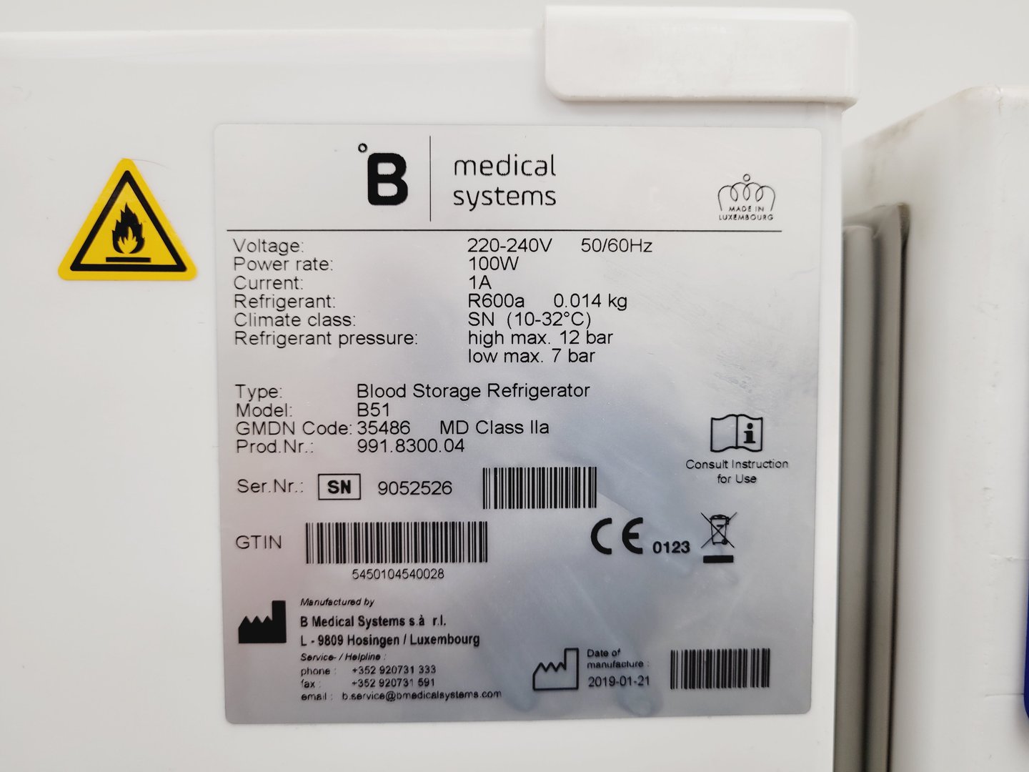 Image of B Medical Systems B51 Blood Bank Storage Refrigerator Lab