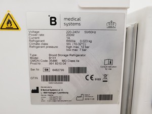 Thumbnail image of B Medical Systems B131 Blood Bank Storage Refrigerator Lab