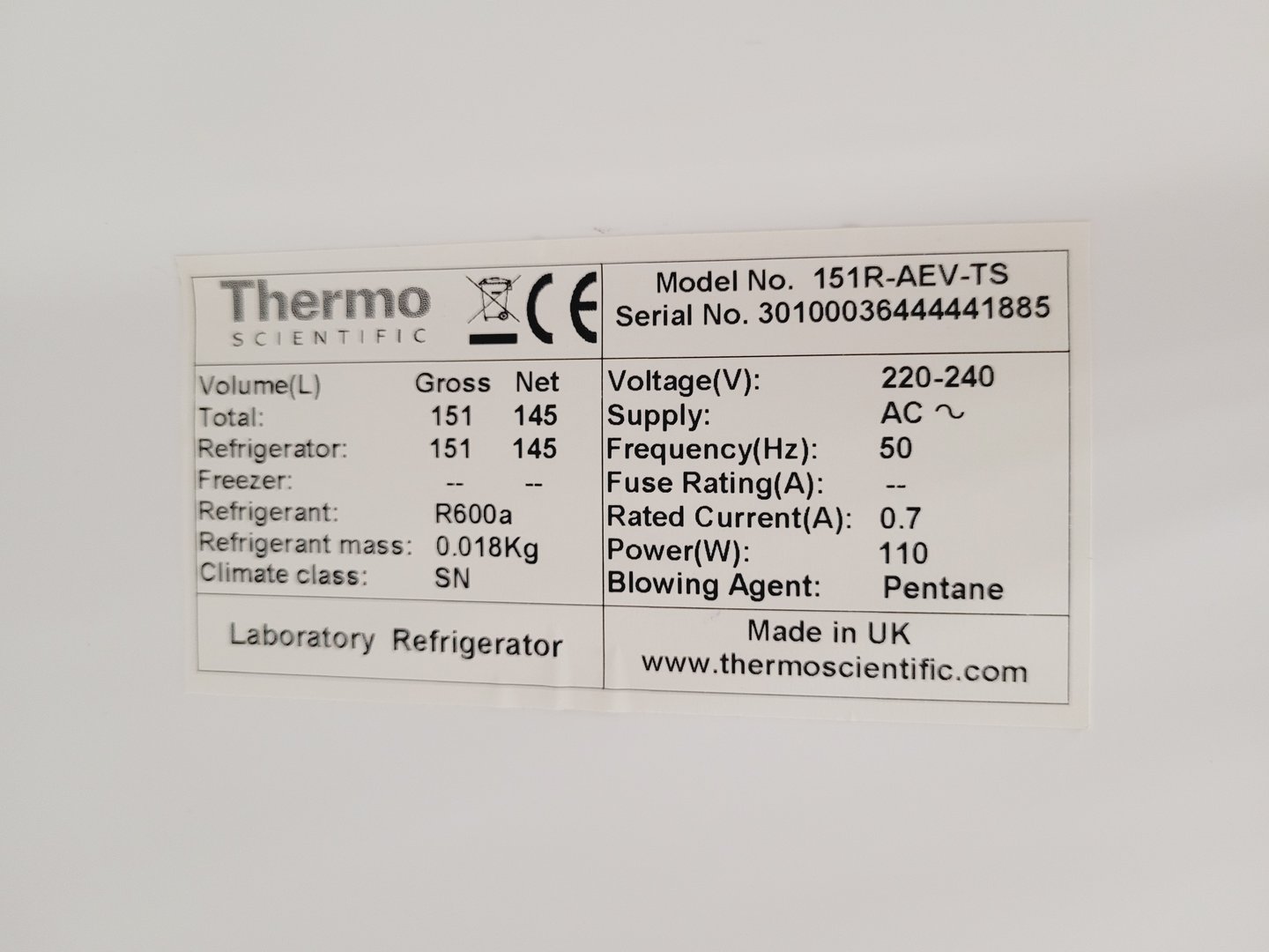 Image of Thermo Scientific ES Series Lab Fridge Refrigerator 151R-AEV-TS Lab