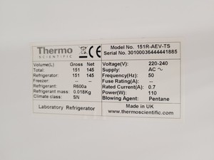 Thumbnail image of Thermo Scientific ES Series Lab Fridge Refrigerator 151R-AEV-TS Lab