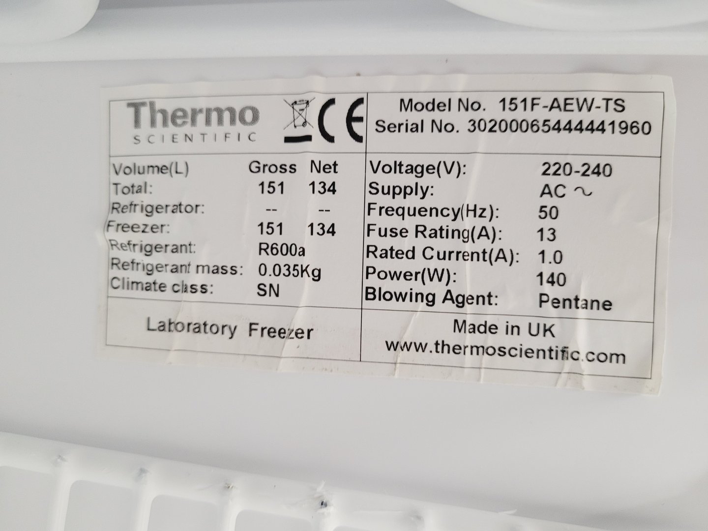 Image of Thermo Scientific ES Series Lab Freezer 151F-AEW-TS Lab