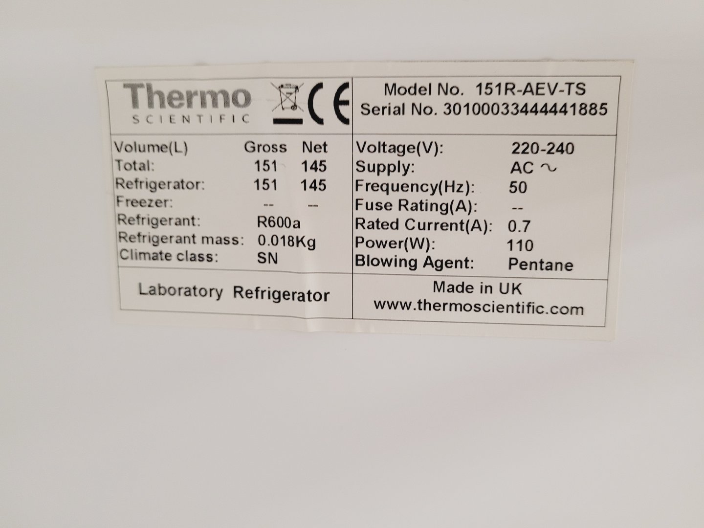 Image of Thermo Scientific ES Series Laboratory Refrigerator 151R-AEV-TS Lab