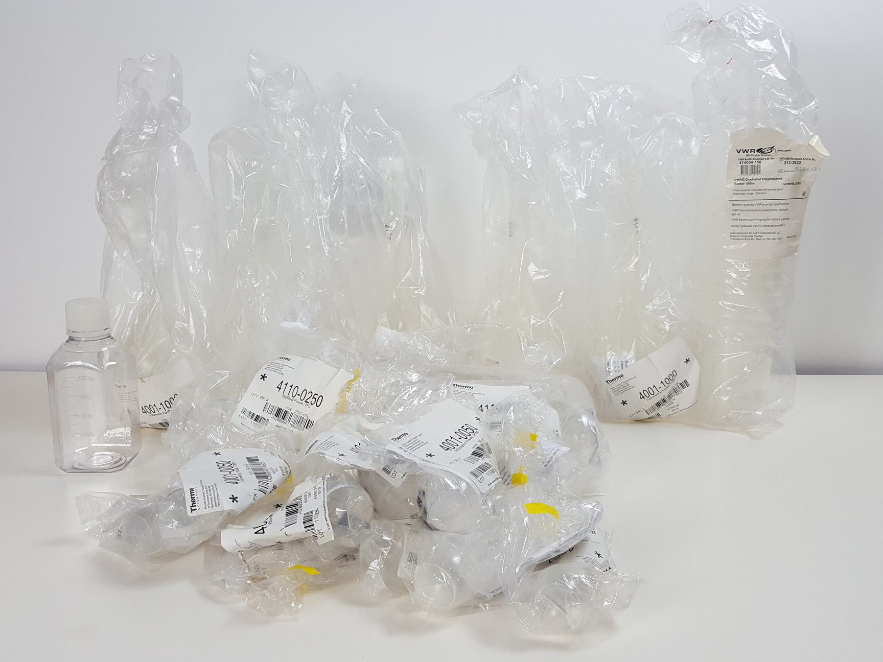Image of Large Lot of Laboratory Glassware - Duran Bottles, Beakers, Flasks, Tubes 