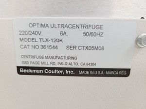 Thumbnail image of Beckman Coulter Optima TLX Ultracentrifuge 120,000rpm Lab Spares/Repairs