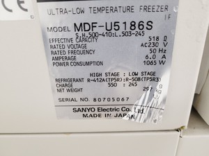 Thumbnail image of Sanyo MDF-U5186S Ultra Low Temperature Freezer Lab