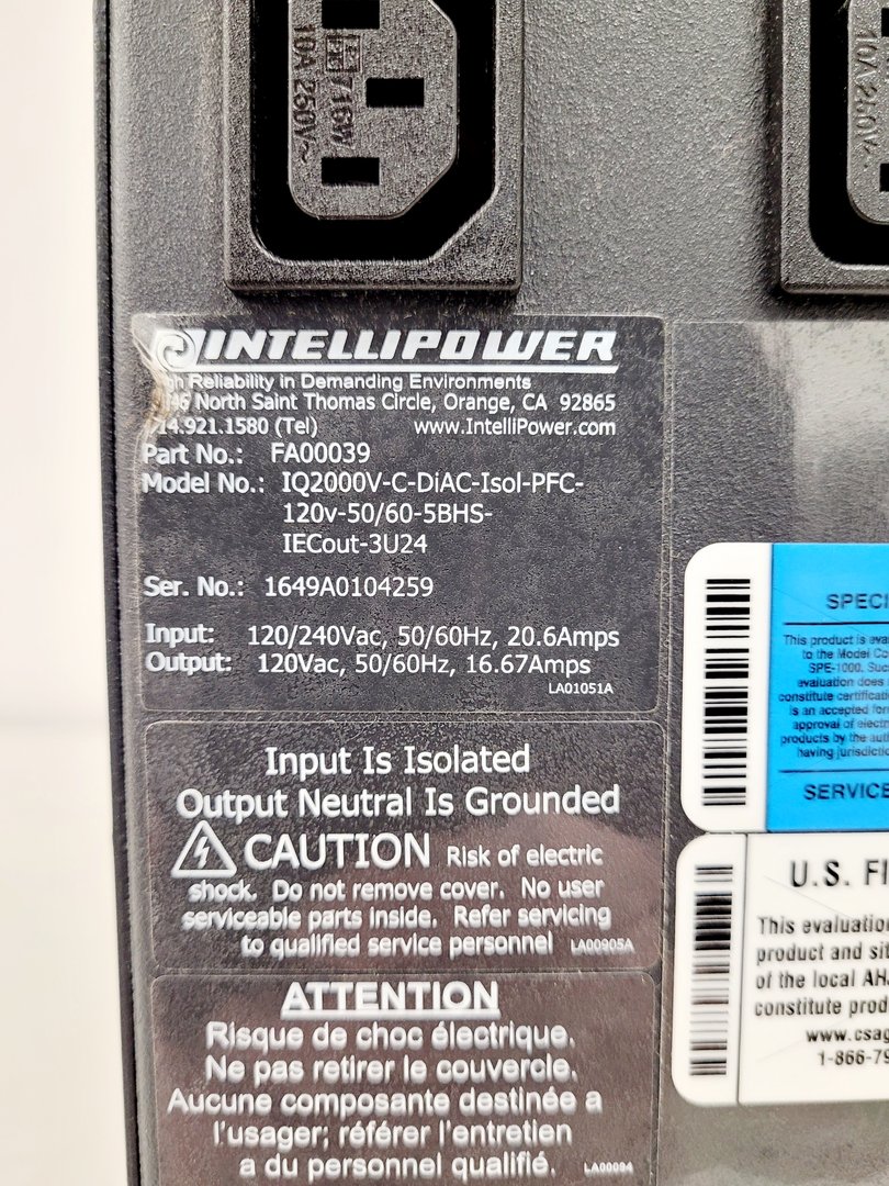 Image of Intellipower Uninterruptible IQ2000V-C-DiAC-Isol-PFC Power Supply Lab