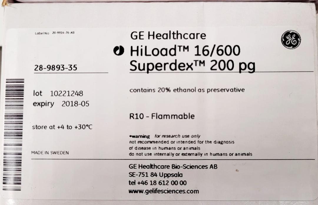 Image of GE Healthcare HiLoad Superdex 200 pg 16/600  Chromatography Column Lab