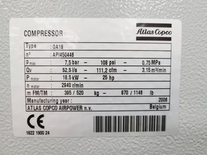 Thumbnail image of Atlas Copco GA18 Compressor Lab