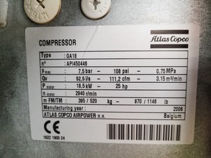 Thumbnail image of Atlas Copco GA18 Compressor Lab