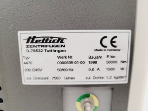 Thumbnail image of Hettich Zentrifugen Rotanta 96R Refrigerated Centrifuge Type 4470 & Rotor