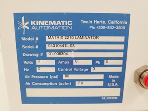 Thumbnail image of Kinematic Automation Matrix 2210 Universal Laminator Module Lab