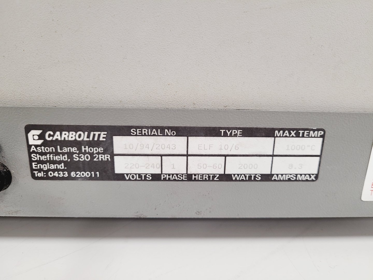 Image of Carbolite Muffle Furnace ELF 10/6 Lab
