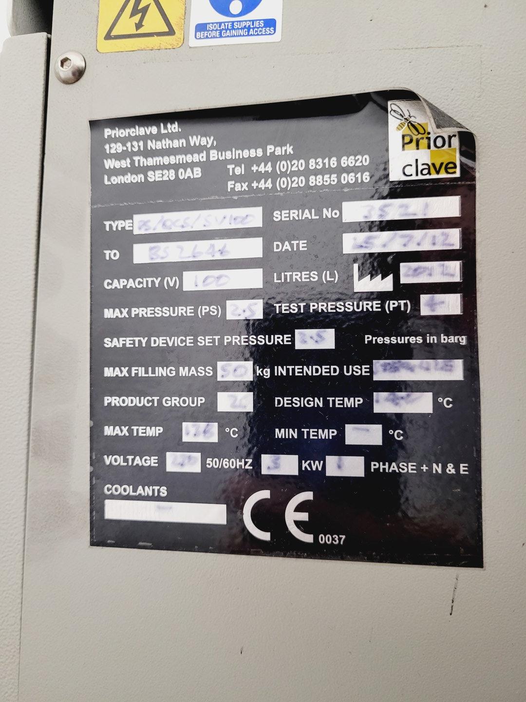 Sv100 Loading Priorclave PS/QCS/SV100 Top Loading Autoclave Lab