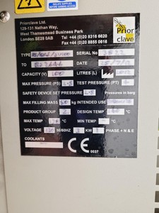 Thumbnail image of Priorclave Model PS/QCS/SV100 Top Loading Autoclave Lab