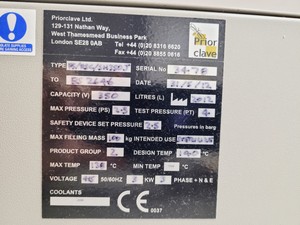 Thumbnail image of Priorclave PS/RSC/SH350J Front Loading Autoclave Lab Spares/Repairs
