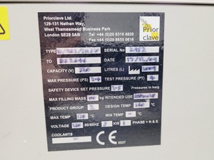 Thumbnail image of Priorclave PS/Q63/SH320 Direct Steam Heated Autoclave Lab Spares/Repairs