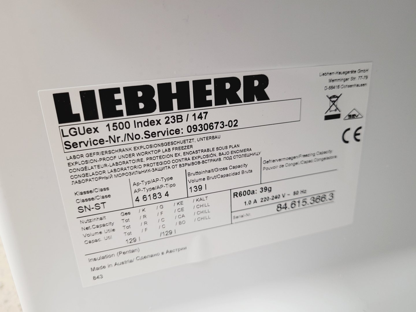 Image of Liebherr MediLine Laboratory Freezer Type 4 6183 4 - 139 L Lab