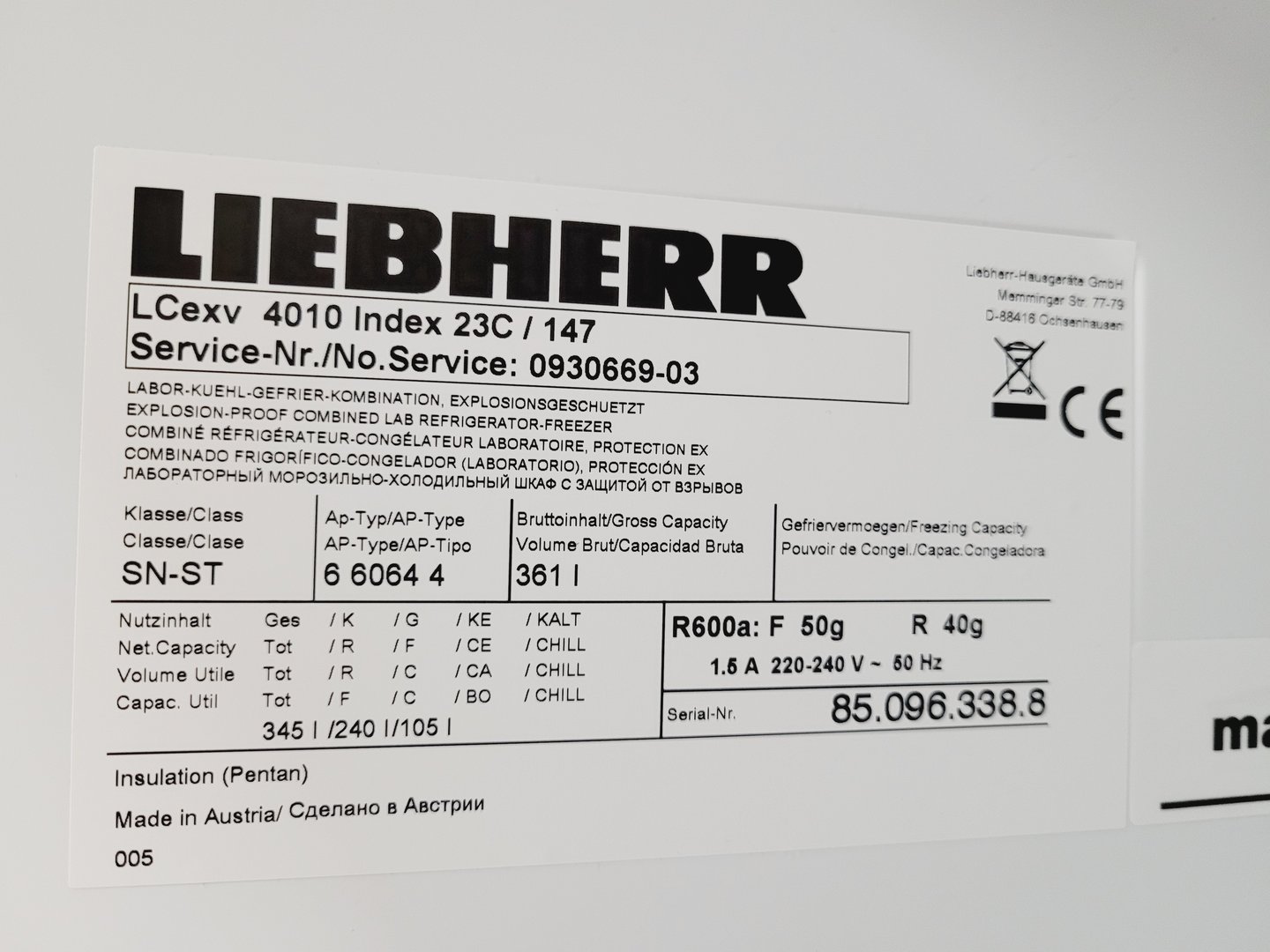 Image of Liebherr MediLine Laboratory Fridge Freezer Type 6 6064 4 Lab