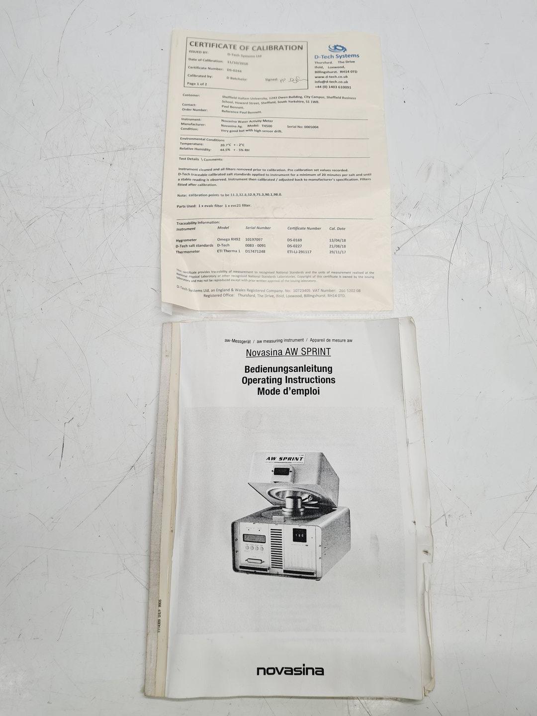 Image of Novasina AW SPRINT TH-500 Water Activity Monitor Device Lab