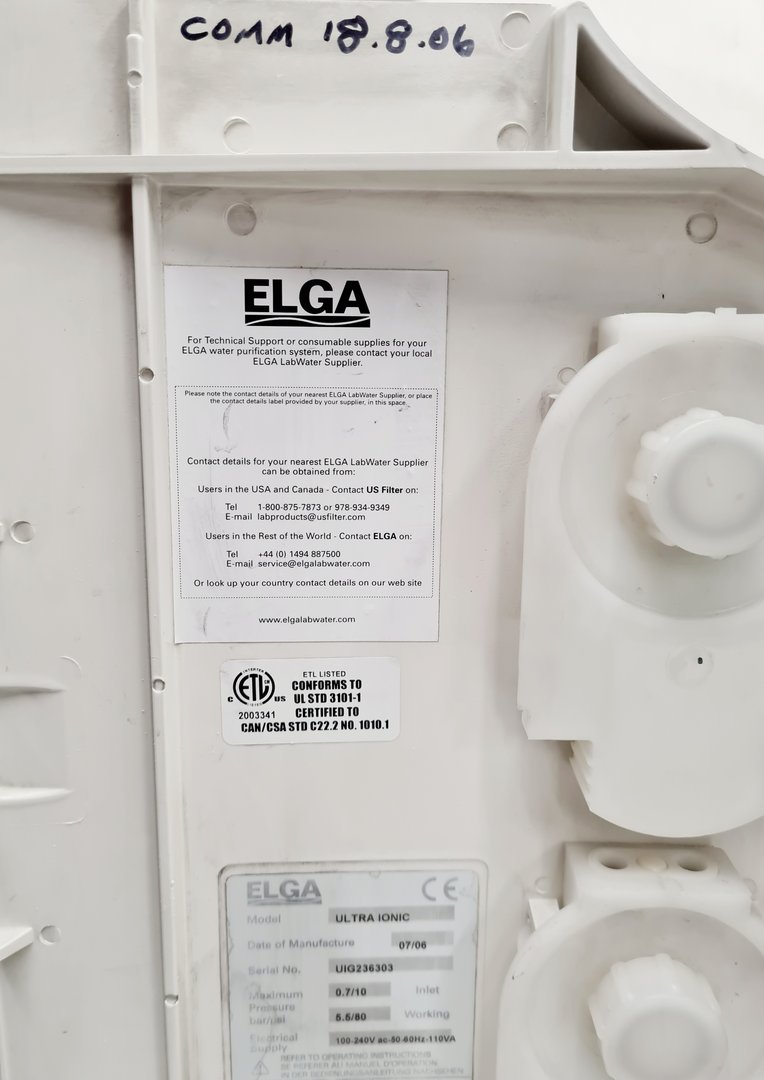 Image of ELGA PureLab Ultra Ionic Water Purification System & 75L Reservoir Lab
