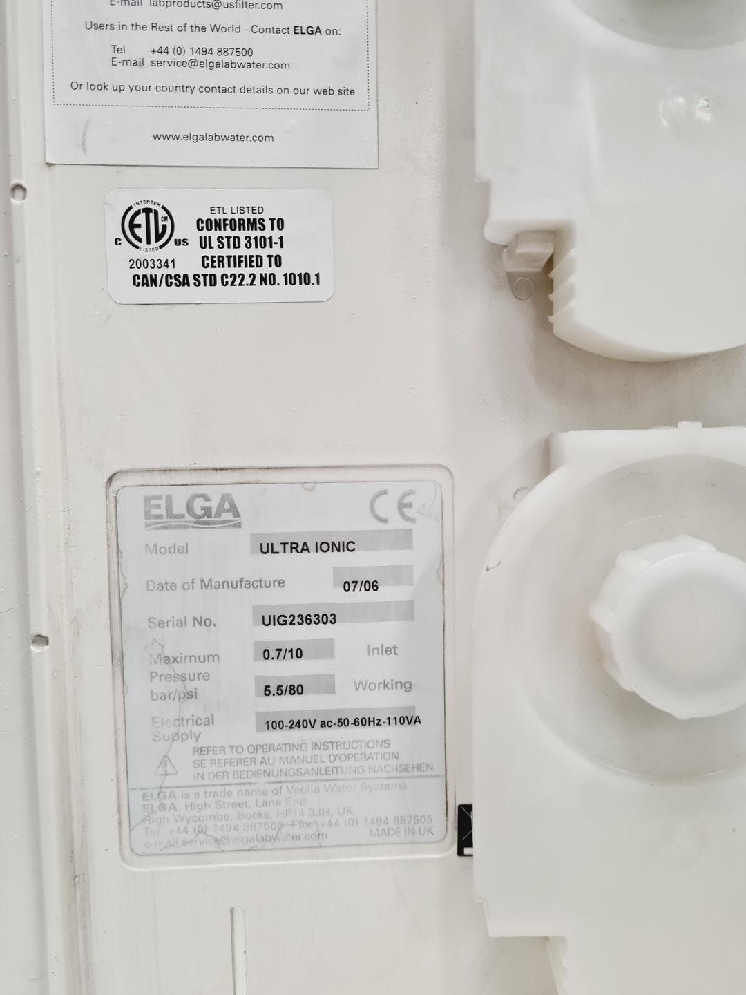 Image of ELGA PureLab Ultra Ionic Water Purification System & 75L Reservoir Lab