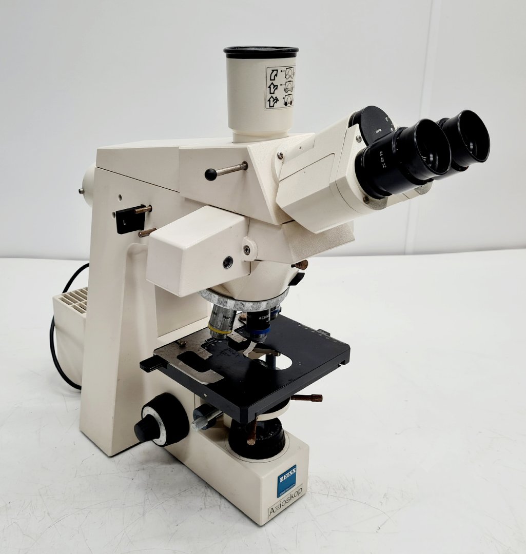 Image of Carl Zeiss Axioskop EL Einsatz Microscope w/ 3 Objectives ACHROSTIGMAT Epiplan