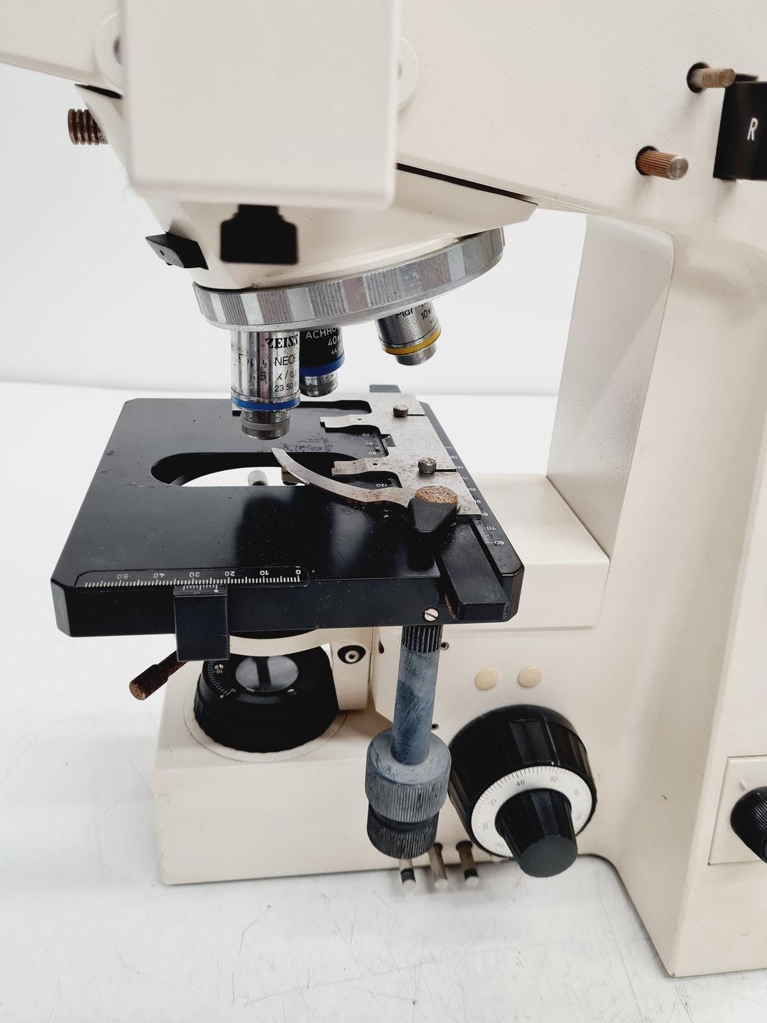 Image of Carl Zeiss Axioskop EL Einsatz Microscope w/ 3 Objectives ACHROSTIGMAT Epiplan