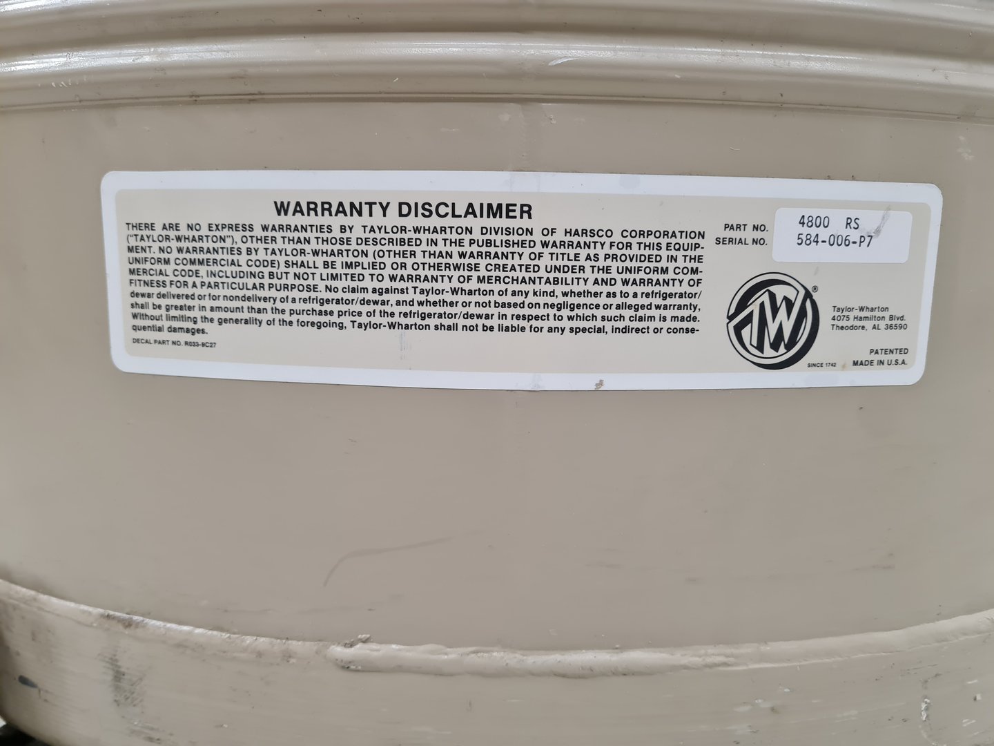 Image of Jencons-PLS Taylor Wharton Model 4800RS Liquid Nitrogen Dewar Lab