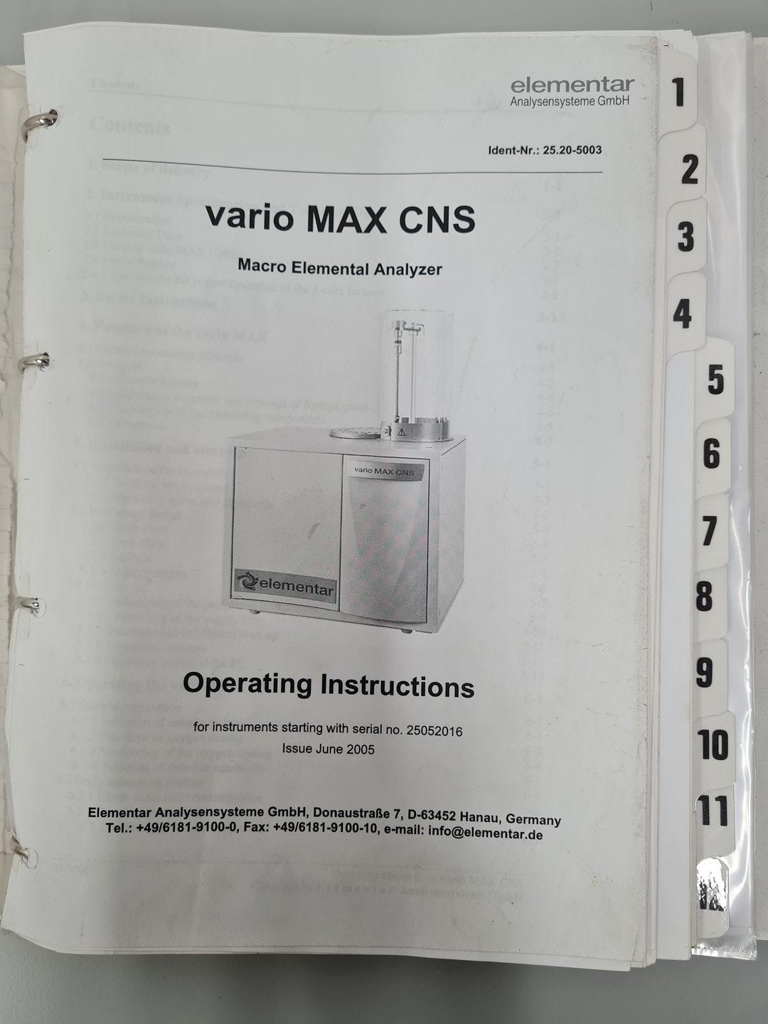 Image of Elementar Vario Max CNS Elemental Analyser Lab