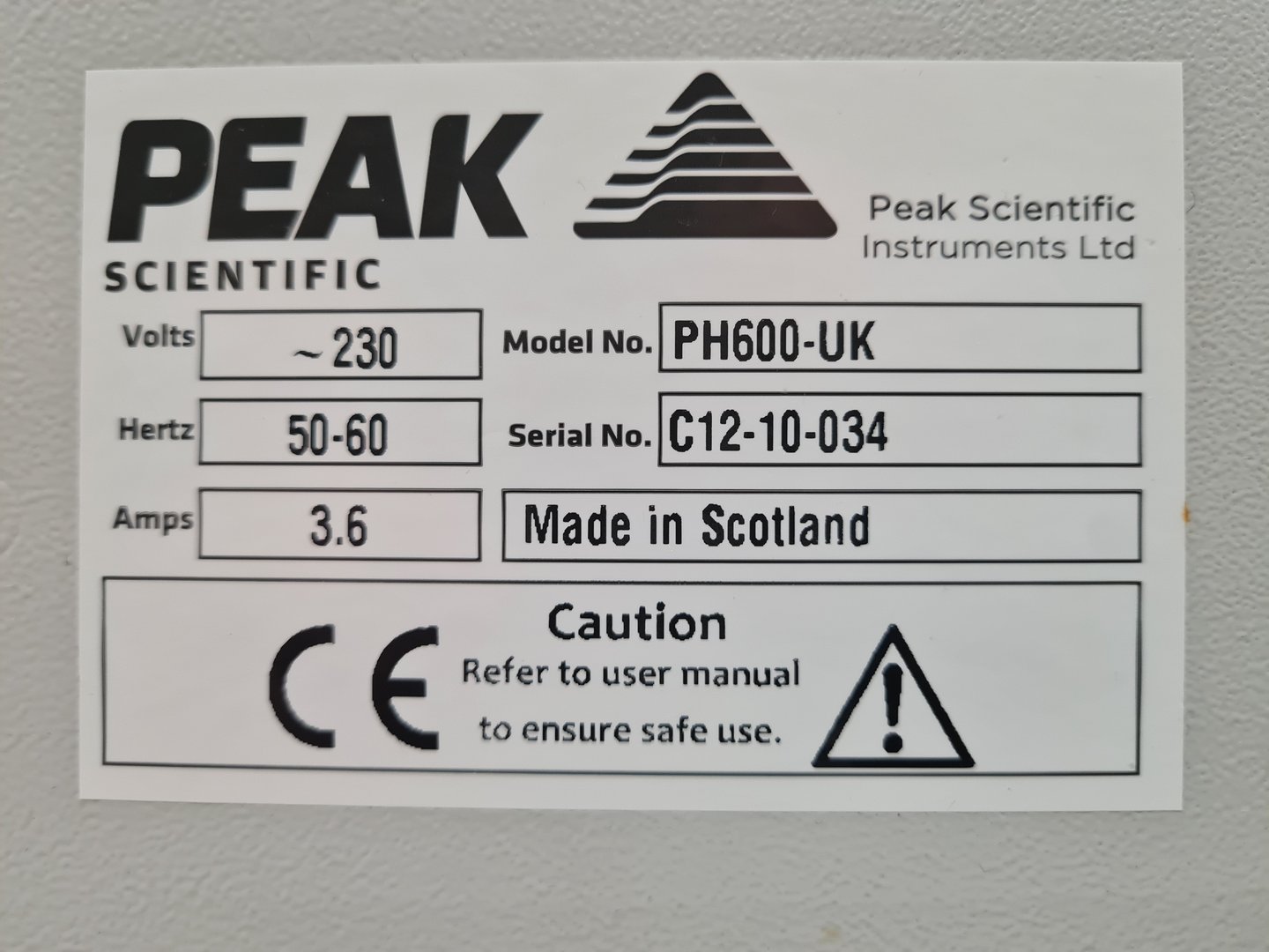 Image of Peak Scientific PH600-UK Hydrogen Generator Lab Spares/Repairs