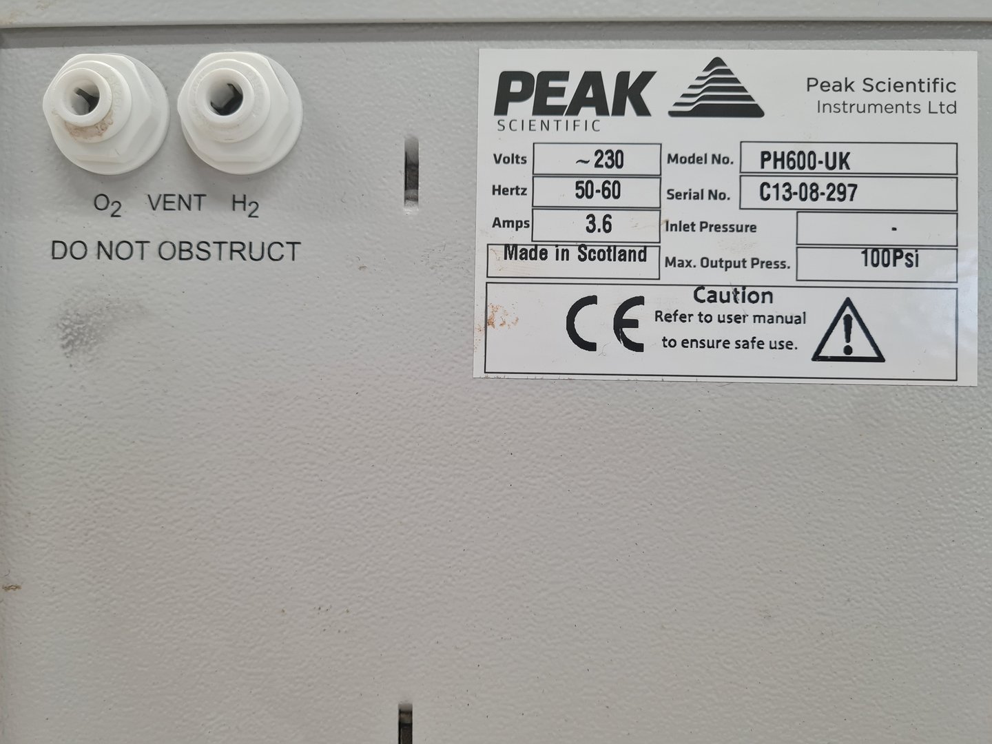Image of Peak Scientific Model PH600-UK Lab Hydrogen Generator Spares/Repairs