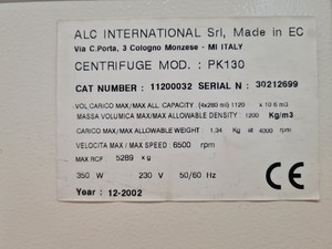 Thumbnail image of ALC International PK130 Centrifuge with T535 Rotor 4300RPM Lab