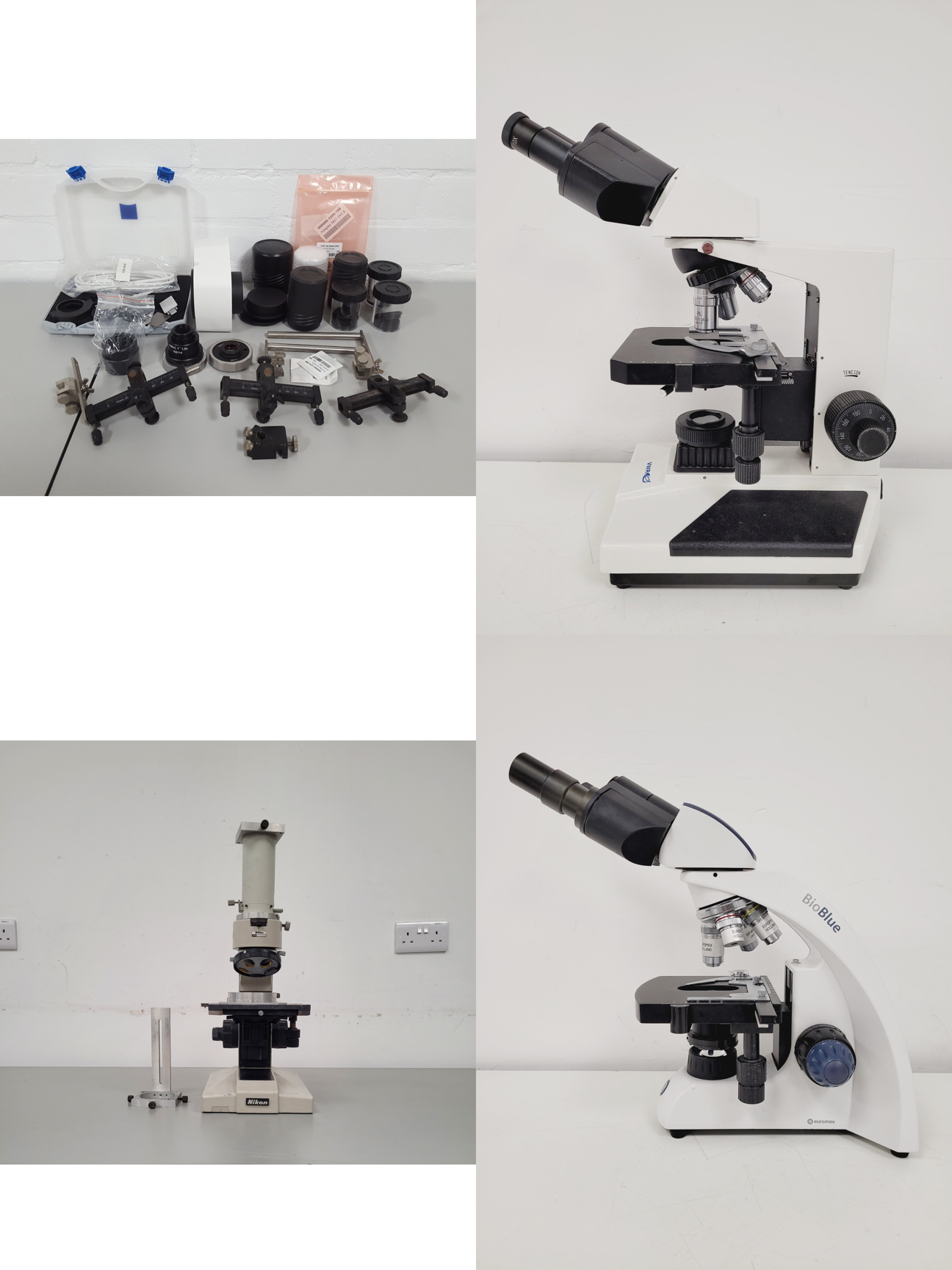 Lab Microscope Sticks Job Lot of Laboratory Microscopes, Objectives & Eyepieces Leica, Cooke ...
