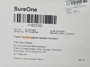 Thumbnail image of 17 Boxes of Mixed FisherBrand SureOne Pipet Tips Non filter + Aerosol Barrier 