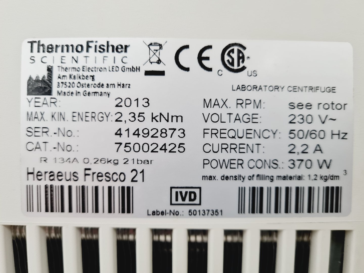 Image of Thermo Fisher Heraeus Fresco 21 Benchtop Centrifuge with Rotor Lab Spares/Repair