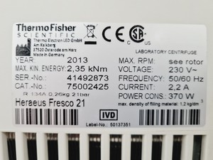 Thumbnail image of Thermo Fisher Heraeus Fresco 21 Benchtop Centrifuge with Rotor Lab Spares/Repair